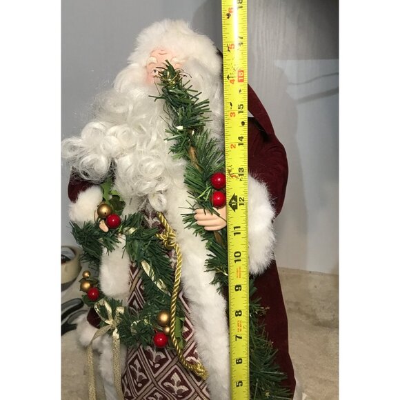 Porcelain Face Santa Claus Figurine Tree Topper Red Velvet & Faux Fur Coat 18" - Picture 11 of 11